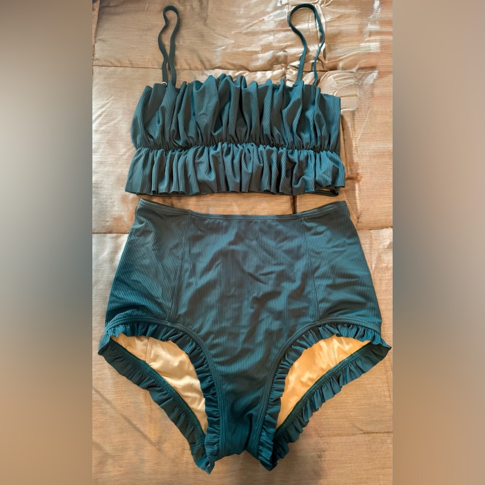 Kortni Jeane Beige and Teal Swimwear